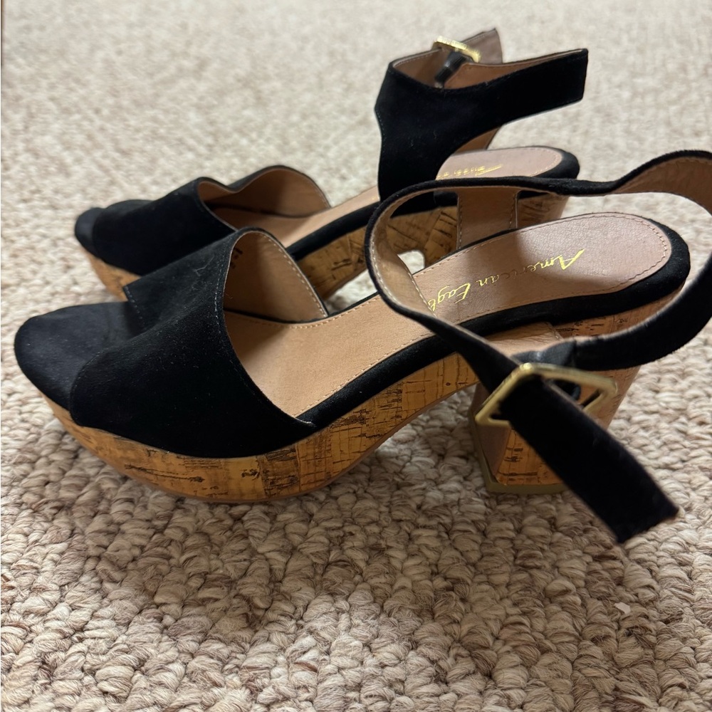 Black Suede Platform Cork Sandals